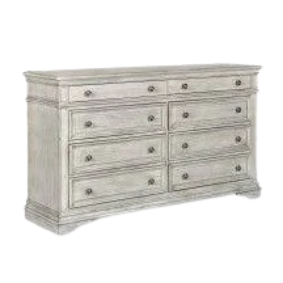 Rustic White King 5-Piece Bedroom Set – Upholstered Tufted Bed, Nightstand, Dresser with Mirror, and Chest
