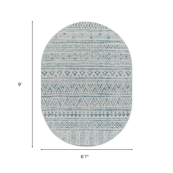 Striped Geometric Area Rug – Aqua & Taupe, Durable Polypropylene, Low-Pile Design for High-Traffic Indoor/Outdoor Spaces