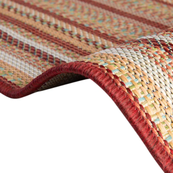 Coastal-Inspired Geometric Rug – Fade & Stain-Resistant, Burgundy,Ivory,Orange,Green,Blue Pattern, Ideal for Indoor/Outdoor Use
