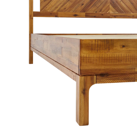 Solid Wood Platform King Size Bed with Headboard and Sturdy Steel Frame, Rustic Design