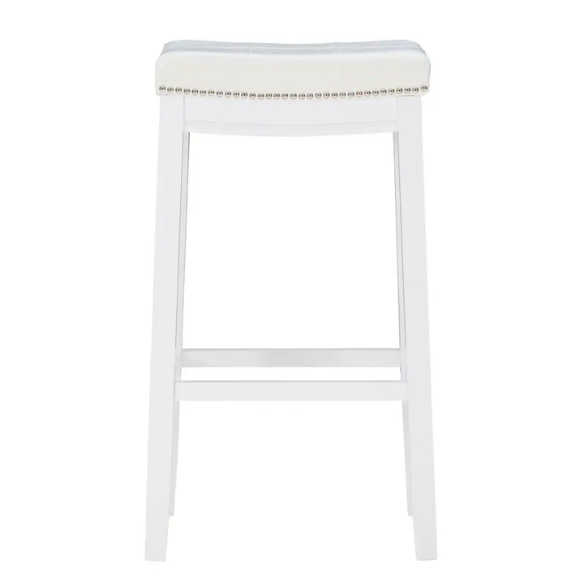 Backless Upholstered Counter Stool – Sturdy Wood Frame, Faux Leather Seat with Nailhead Trim & Double-Needle Stitching for Stylish and Durable Seating