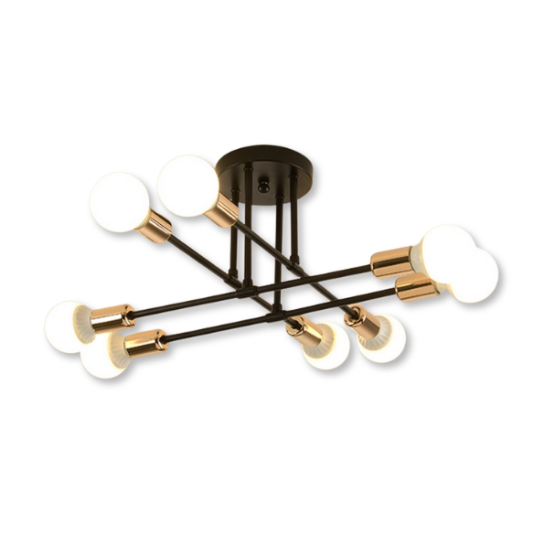 8-Light Black Sputnik Chandelier with Gold Accents for Modern Industrial Living Room and Dining Room
