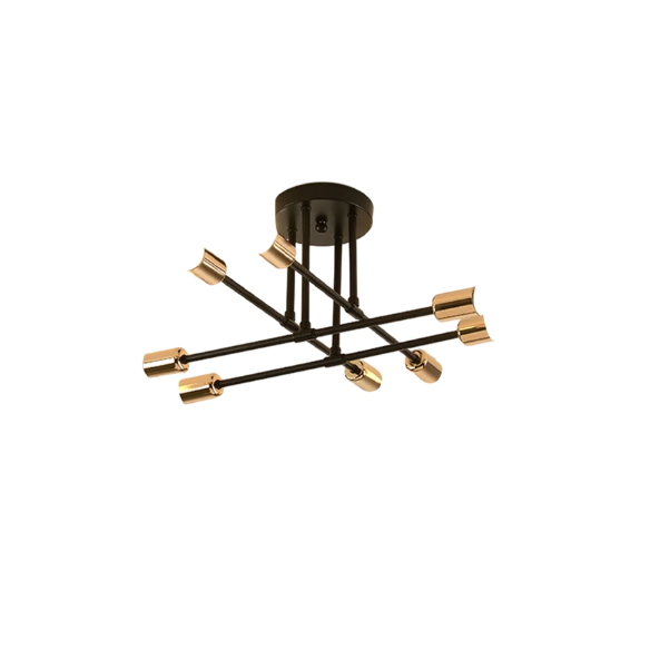 8-Light Black Sputnik Chandelier with Gold Accents for Modern Industrial Living Room and Dining Room