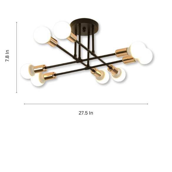 8-Light Black Sputnik Chandelier with Gold Accents for Modern Industrial Living Room and Dining Room