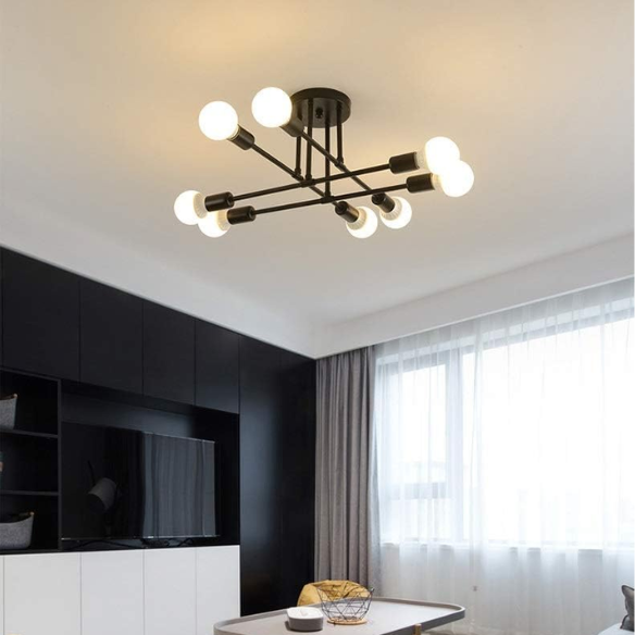 8-Light Black Sputnik Chandelier with Gold Accents for Modern Living Room and Kitchen