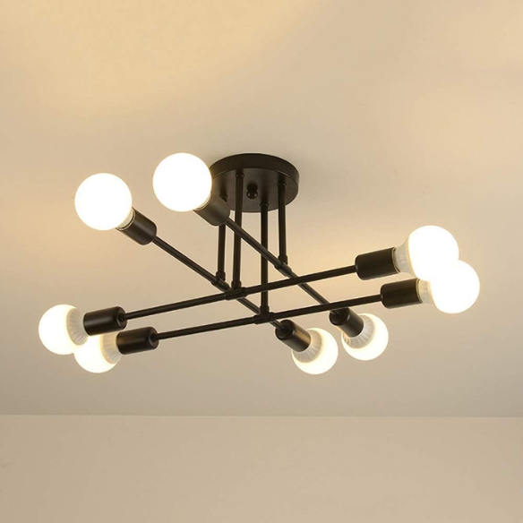 8-Light Black Sputnik Chandelier with Gold Accents for Modern Living Room and Kitchen