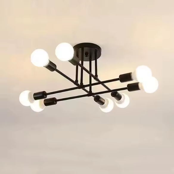 8-Light Black Sputnik Chandelier with Gold Accents for Modern Living Room and Kitchen