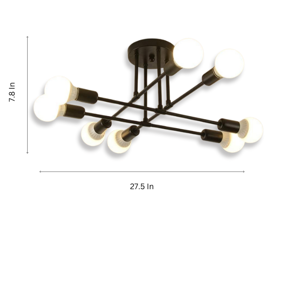 8-Light Black Sputnik Chandelier with Gold Accents for Modern Living Room and Kitchen