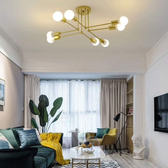 8-Light Gold Sputnik Chandelier, Modern Mid-Century Industrial Pendant Light for Living Room, Dining Room, Kitchen