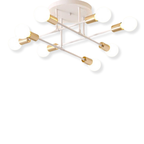 8-Light White Sputnik Ceiling Light Chandelier with Gold Accents – Modern Industrial Pendant for Living Room, Dining Room, and Kitchen