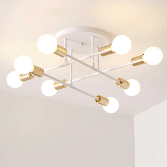 8-Light White Sputnik Ceiling Light Chandelier with Gold Accents – Modern Industrial Pendant for Living Room, Dining Room, and Kitchen