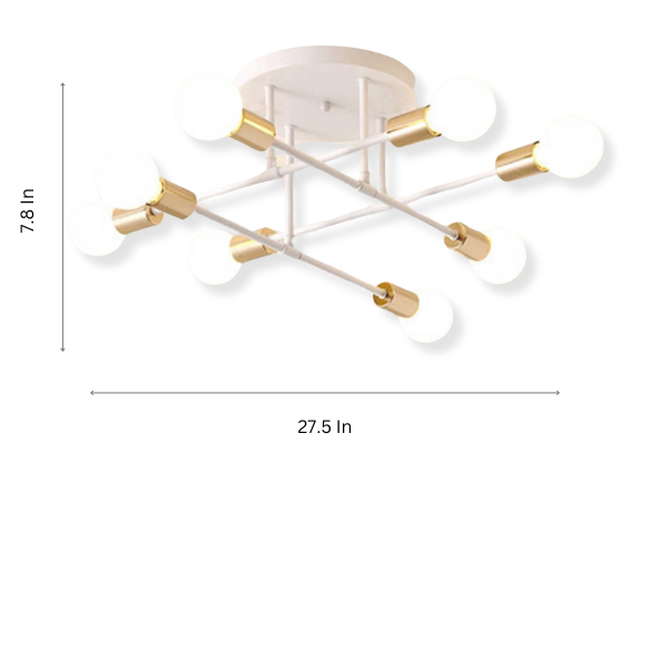 8-Light White Sputnik Ceiling Light Chandelier with Gold Accents – Modern Industrial Pendant for Living Room, Dining Room, and Kitchen