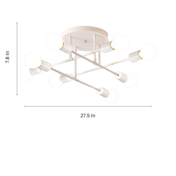 8-Light White Sputnik Ceiling Light with Gold Accents – Modern Flush Mount Pendant Chandelier