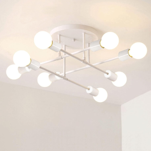 8-Light White Sputnik Ceiling Light with Gold Accents – Modern Flush Mount Pendant Chandelier