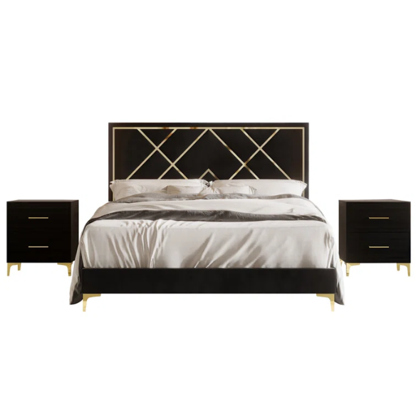 Luxurious Royal Blue Upholstered Platform 3-Piece Twin Bedroom Set
