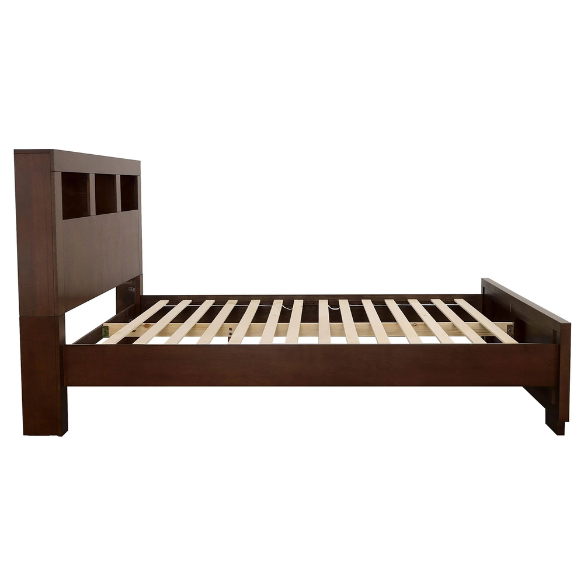 5-Piece Queen Bedroom Set with Bookcase Headboard & Storage – Warm Cappuccino Finish