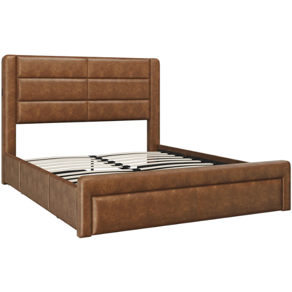 King Size Vegan Leather Metal Platform Storage Bed with 3 Drawers, Tufted Headboard, and Built-In USB Ports – Modern Design for Ultimate Comfort and Convenience