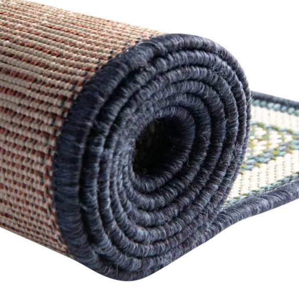 Coastal-Inspired Geometric Rug – Fade & Stain-Resistant,Ivory,Green,Blue Pattern, Ideal for Indoor/Outdoor Use