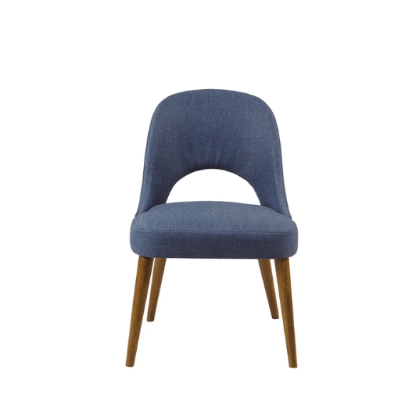 Textured Fabric Dining Side Chairs (Set of 2) – Solid Wood Frame with Mediterranean or Pecan Finish, High-Density Foam Fill & Rounded Back Design