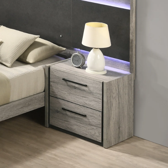 Modern LED Wall Bed with Nightstands, Dresser, Mirror, and Chest in Weathered Gray