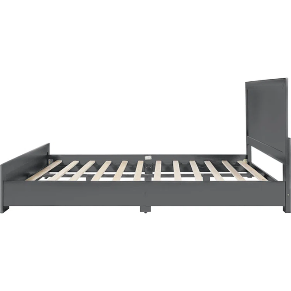 Neutral-Colored Solid Wood Queen Size Low Profile Platform Bed