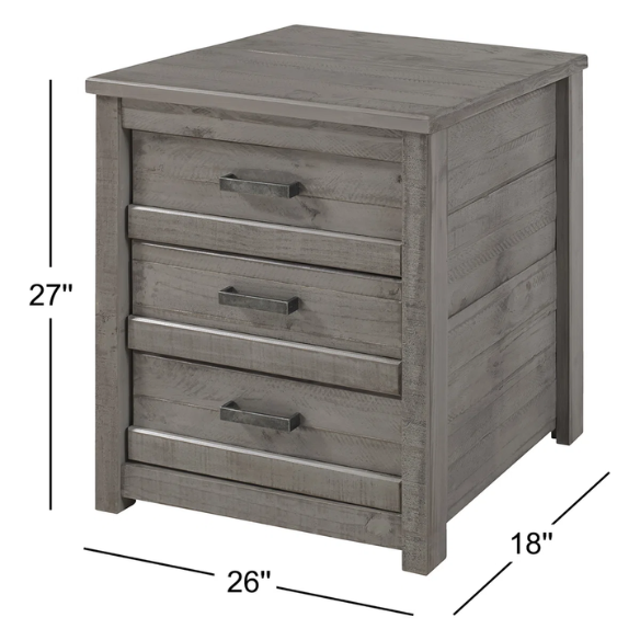 3-Drawer Solid Wood Nightstand – Rustic Distressed Finish, Clean-Lined Plank Design, Metal Hardware for Easy Access, Perfect for Storing Bedside Essentials in Traditional Bedrooms