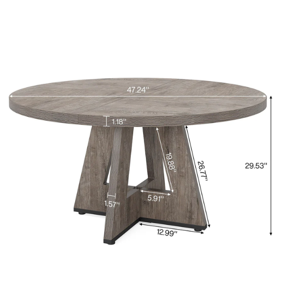 47-Inch Round Dining Table for 4 – Modern Wood Kitchen Table with MDF Legs, Perfect for Dining Room, Kitchen, or Living Room