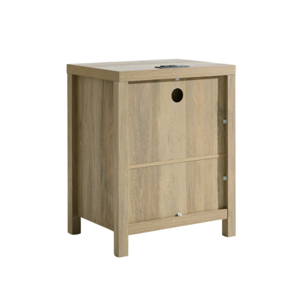 2-Drawer Nightstand with Built-In Outlets – Fluted Panels, Wood Grain Finish, Modern Design, Charging Station with 2 AC Outlets, USB & USB-C Ports, 4.9-Foot Power Cord, Set of 2