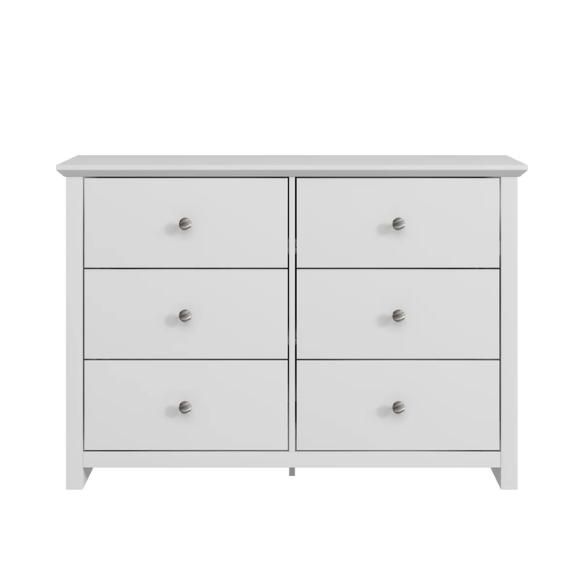 Modern 6-Drawer Double Dresser with Angled Sled Legs and Round Metal Hardware