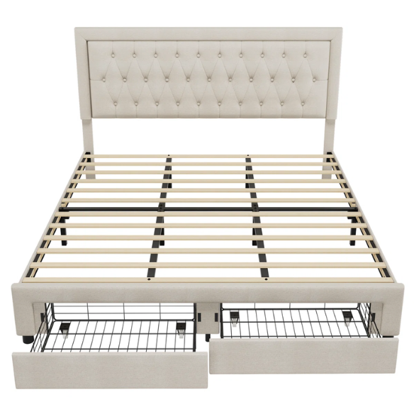 Luxurious King Size Velvet Tufted Upholstered Bed Frame with Adjustable Headboard, Button Tufting, and Nailhead Trim – No Box Spring Needed for Superior Support and Comfort
