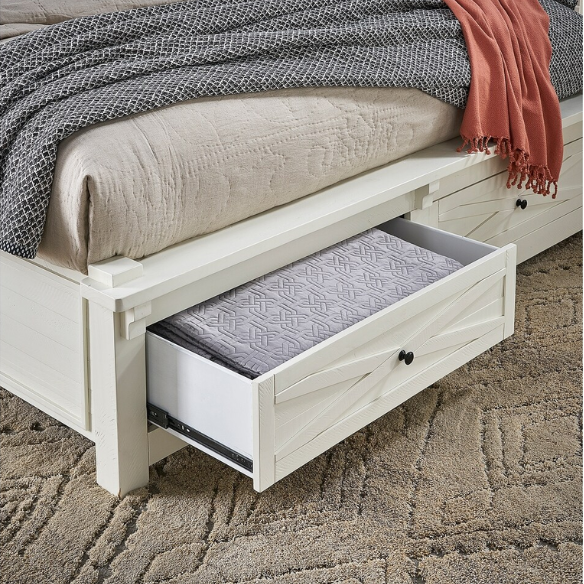 Solid Wood 5-Piece Storage Bedroom Collection – Rustic Elegance with Ample Storage, New Zealand Pine Construction, and Distressed White & Graphite Finish