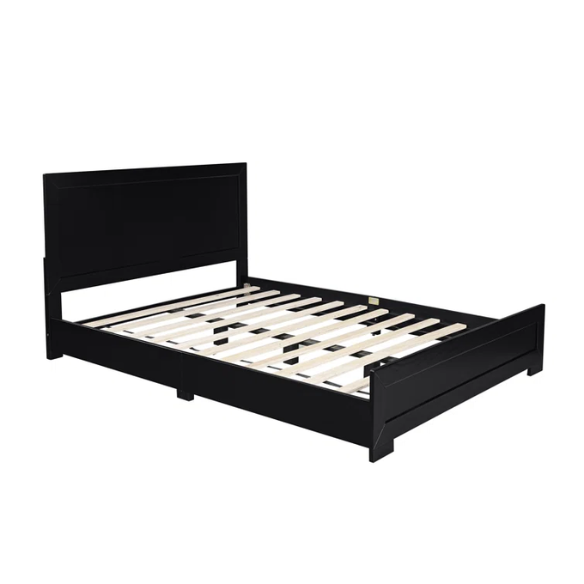 Neutral-Colored Solid Wood Queen Size Low Profile Platform Bed