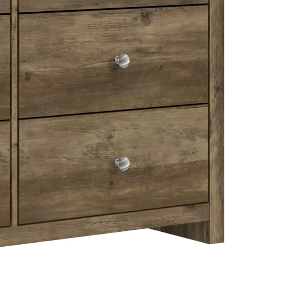 Modern 6-Drawer Double Dresser with Angled Sled Legs and Round Metal Hardware