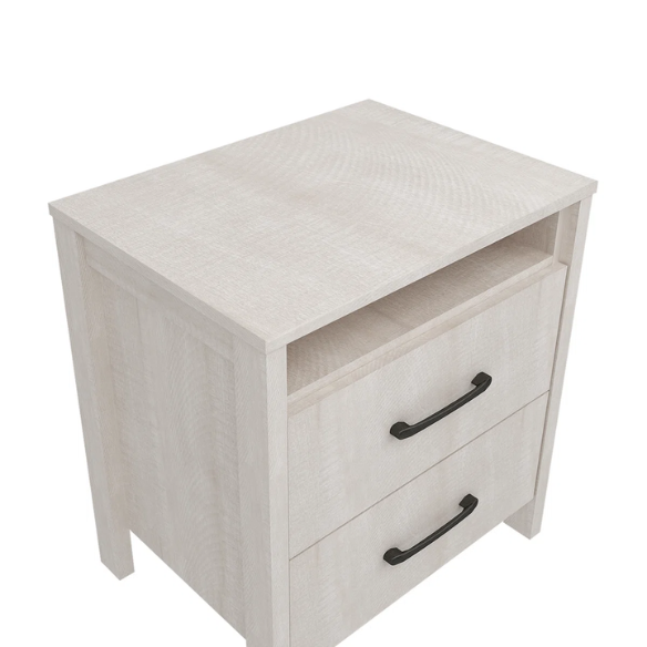 22.7" 2-Drawer Nightstand – Space-Saving Modern Minimalism, Engineered Wood with Clean-Lined Silhouette, Neutral Finish, Open Cubby & 2 Spacious Drawers for Bedroom Storage, Ideal for Tech & Accessories