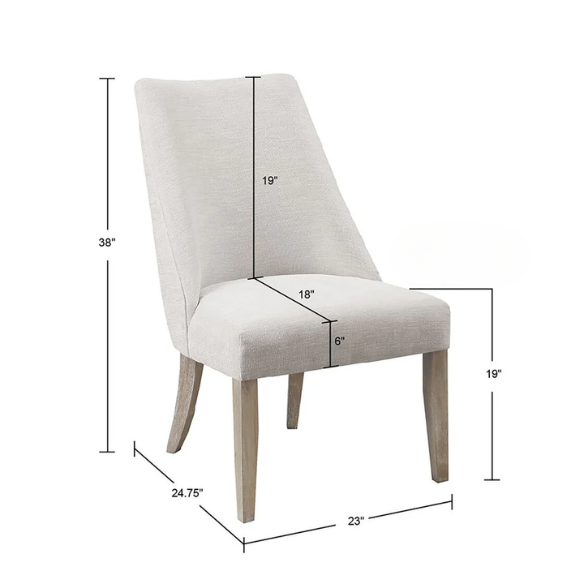 Beige High Back Upholstered Dining Chairs (Set of 2) with Weathered Rustic Wood Legs – Farmhouse Style Seating