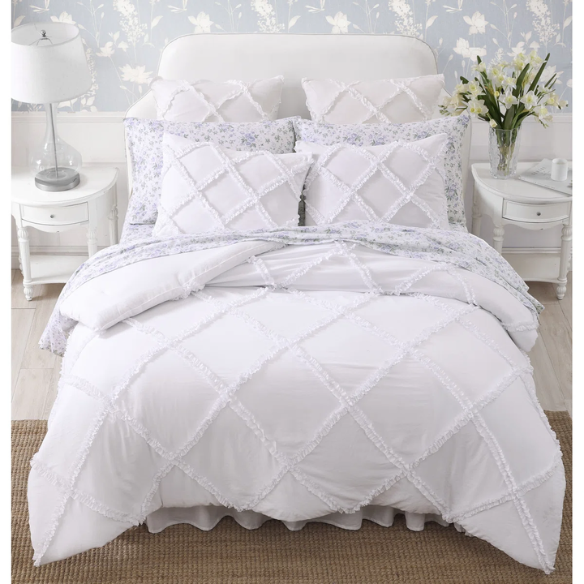 Solid White Reversible Comforter Set – Timeless, Cozy, and Versatile Bedding with Romantic Ruffles