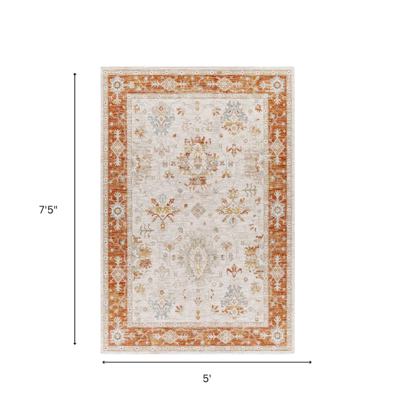 Elegant Oriental Rug – Stain-Resistant, High-Low Pile, Machine Woven with Fringed Detailing