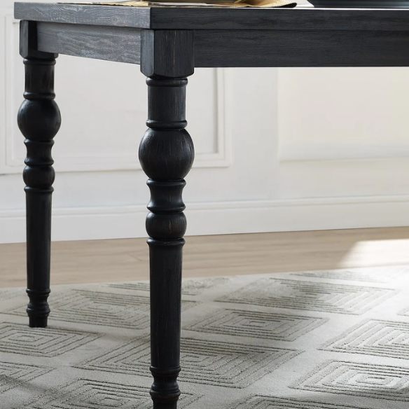 7-Piece Dark-Wash Wood Dining Set with Turned Legs – Classic Traditional Style with Distressed Finish