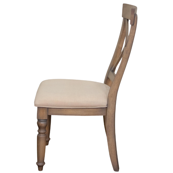 Taupe Weathered Driftwood Dining Chair with Beige Linen Cushion – Coastal Cottage Style Seating