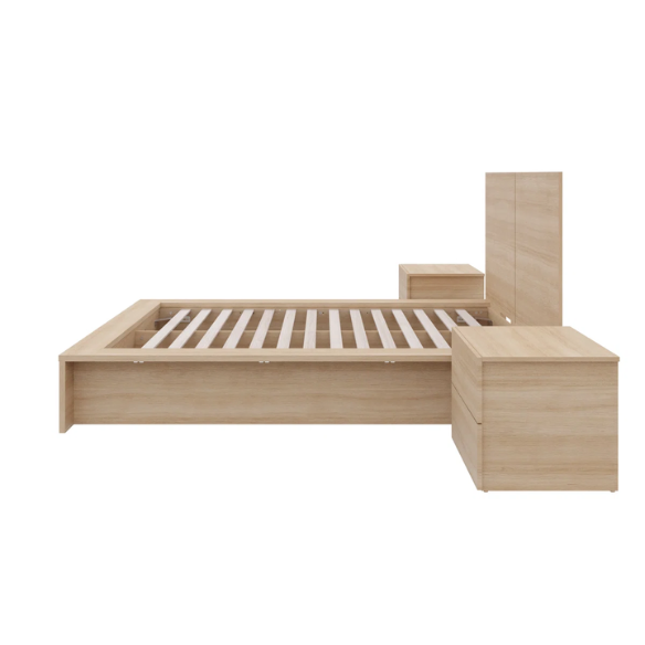 Elegant 3-Piece Wood Bedroom Set – Full Double Size Bed with Stylish Headboard and 2 Matching Nightstands