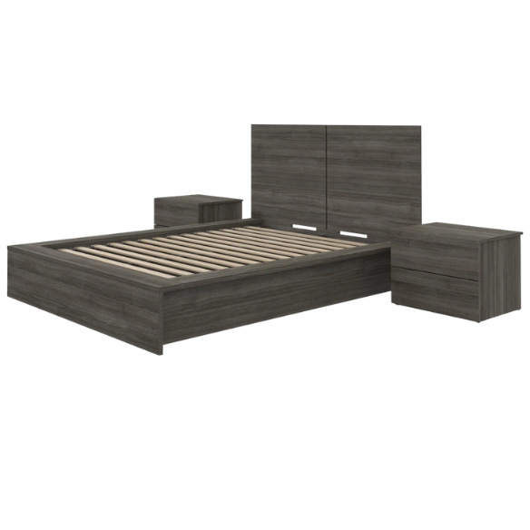 Elegant 3-Piece Wood Bedroom Set – Full Double Size Bed with Stylish Headboard and 2 Matching Nightstands
