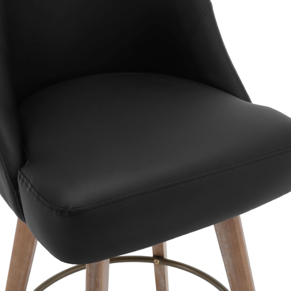 Modern Counter Height Swivel Bar Stool – Upholstered Faux Leather/Polyester Blend Seat, Solid Beech Wood Frame, Ergonomic High Back, Bronze Metal Footrest, 300lb Capacity for Kitchen, Bar, or Pub