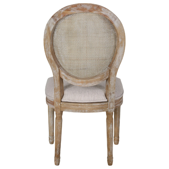 Beige Upholstered Dining Chairs with Natural Wood Frame and Wicker Backrest (Set of 2)