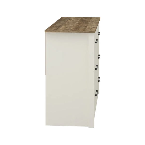 Modern 6-Drawer Double Dresser with Flared Feet and Sleek Black Metal Handles