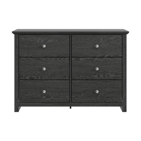 Modern 6-Drawer Double Dresser with Angled Sled Legs and Round Metal Hardware