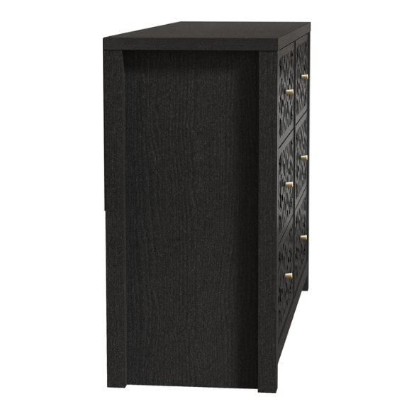 Boho-Inspired 45.4" 6-Drawer Dresser with Distressed Finish and Openwork Floral Details