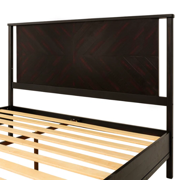 Solid Wood Platform King Size Bed with Headboard and Sturdy Steel Frame, Rustic Design