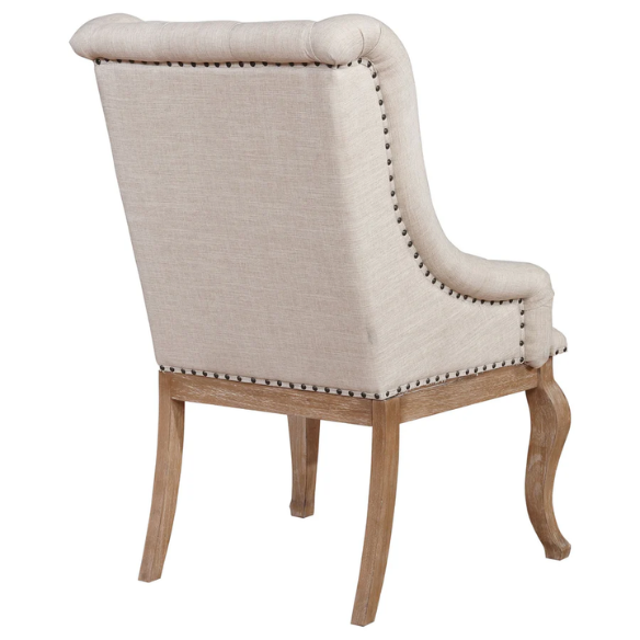 Beige Button Tufted Upholstered Arm Chairs with Light Tan Wooden Legs (Set of 2) – Elegant Accent Dining or Lounge Seating
