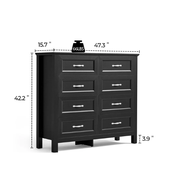 French Country-Inspired 8-Drawer 47.3" Double Dresser with Rustic Finish, Crown Molding, and Tapered Legs