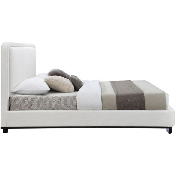 Luxurious Linen Textured Fabric King Size Upholstered Panel Bed with Solid Wood Base
